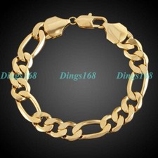 Solid 18K Yellow Gold Filled 8mm wide 8 inch Italian Figaro Chain Bracelet A139B