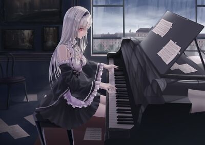 Anime piano girls long hair red eyes musical instrument Playmat Game Mat Desk