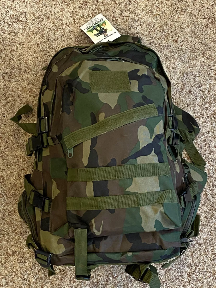 Cactus Jack Military-Style Tactical MOLLE Woodland Camo Hiking Hunting Backpack