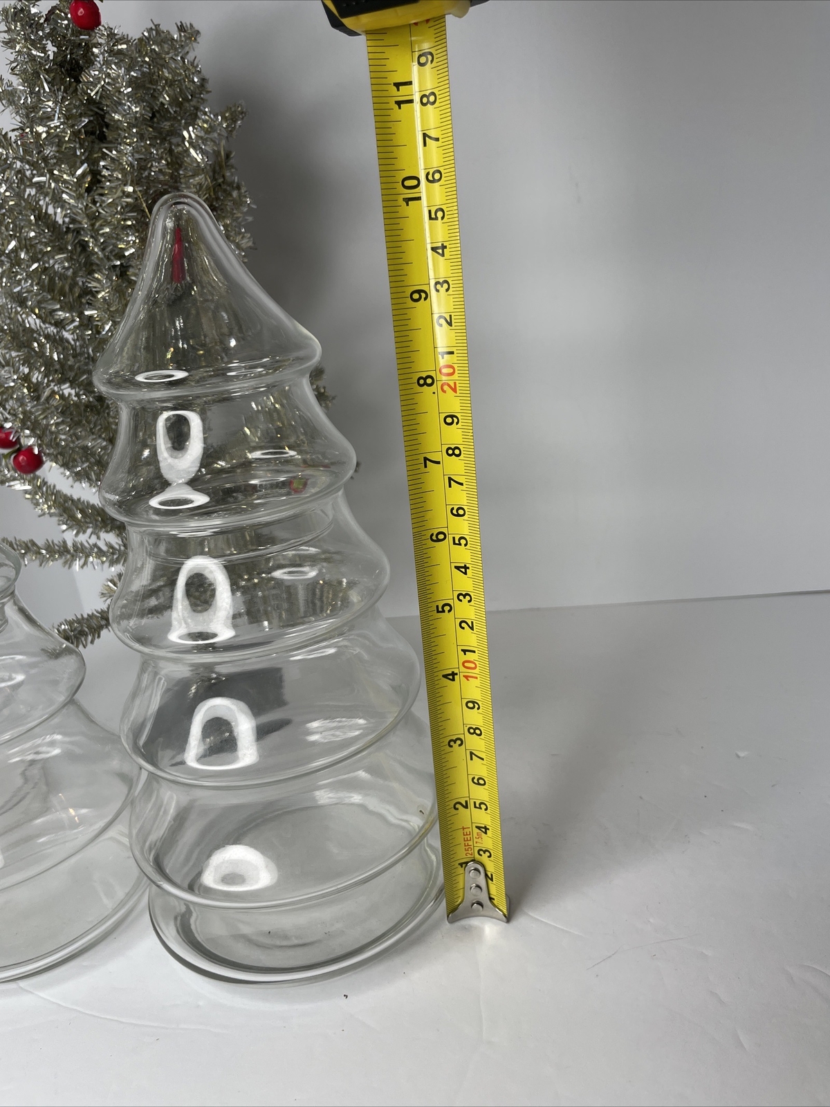 Clear Glass Christmas Tree Apothecary Canister Candy Jar 10.5" Tall