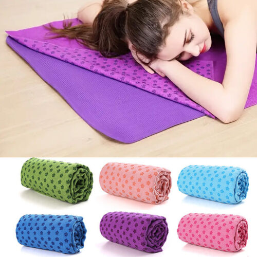 Yoga Mat Blanket with Non-Slip Silicone Grip Yoga Towel Microfiber Sweat Absorb - Picture 1 of 19