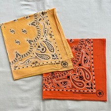 Set of 2 Bandana VTG Orange Yellow Cotton Paisley Made in USA RN 15187 RN 15582