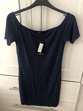 BNWT Pretty Little Thing Size 10 Navy Blue Bodycon Dress, Off The Shoulder