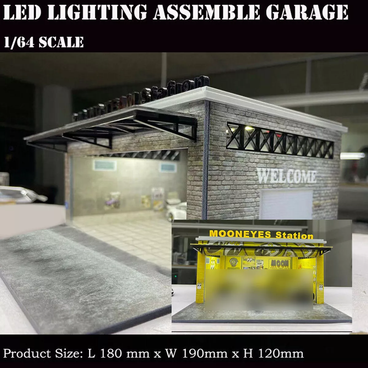 Assemble Diorama 1:64 LED Lighting Garage Model Car Station Parking Lot-Mooneyes Assemble Diorama 1:64 LED Lighting Garage Model Car Station Parking Lot-Mooneyes