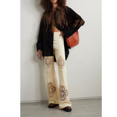 Acne Studios Crochet Detail Cotton Blend Flare Straight Leg Pants Ecru Size XS