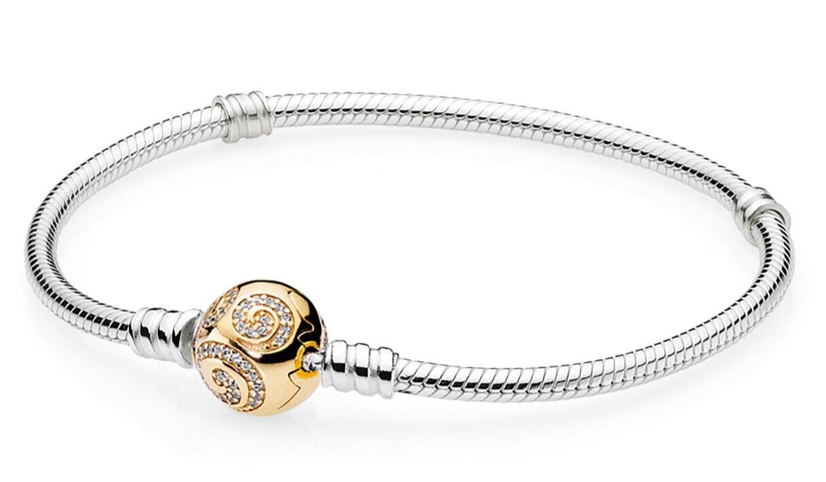 pandora SS & 14K Disney Mickey Mouse Golden Swirl Bracelet pandora SS & 14K Disney Mickey Mouse Golden Swirl Bracelet