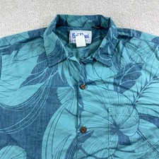 Kai Nani Hawaiian Shirt Mens L Teal Blue Floral Hibiscus Cotton Made in USA