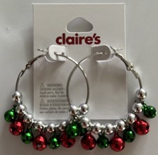 Christmas Holiday Hoops w/Bells Earrings Lot of 9 Pairs Claire s New