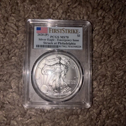 2020 (P) SILVER EAGLE PCG  MS70 EMERGENCY ISSUE MINTED AT PHILADELPHIA LABEL