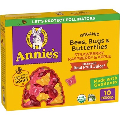 Annie's Organic Bees, Bugs, and Butterflies Fruit Flavored Snacks, 10 Pouches, 7