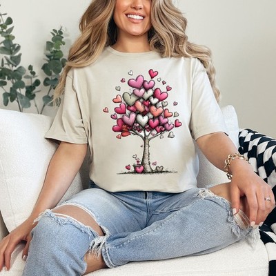 Herz Baum Liebe Kunst Damen Ring-Spun T-Shirt Valentinstag Romantik Geschenk für Sie