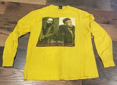 POST MALONE Tour 2018 Long Sleeve T-Shirt Size Large Yellow 21 Savage 2 sided