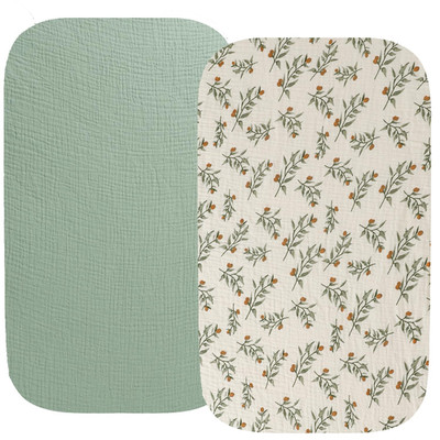 Muslin Bassinet Sheet Compatible with 4Moms Breeze plus Bassinet(Not Playard), 2