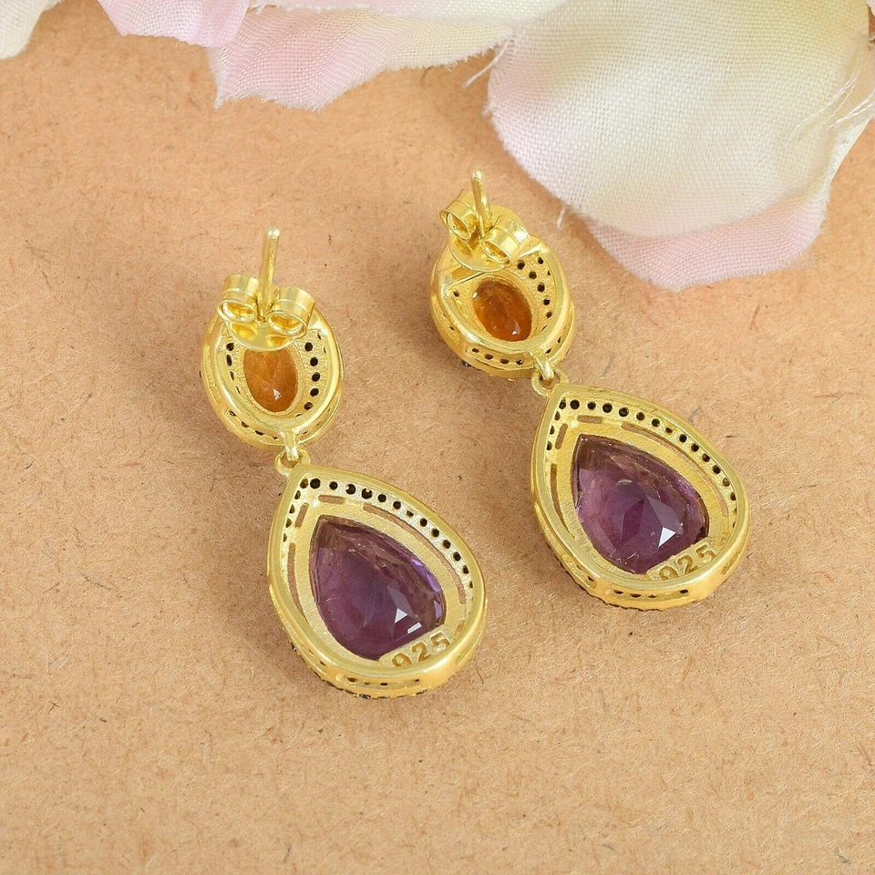 Женские винтажные свадебные серьги-подвески из стерлингового серебра с аметистом и драгоценными камнями - Изображение 3 из 4