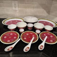 Srithai Superware 100% Melamine Dish Set of 16 Pieces Red Asian Design