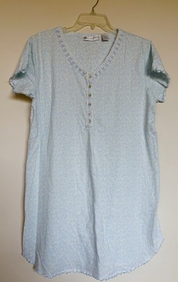 Eileen West Blue Daisy Floral Sleep Shirt Dress Short Sleeve Medium 