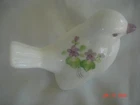 FENTON Vtg. SIGNED JANET S. H.P. MILK GLASS BIRD Violets in the Snow w/ LABEL