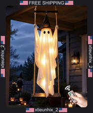 Giant 5.2FT Hanging Ghost Halloween Decor with Lights and Adjustable Rope