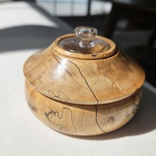 VTG Signed Tom Hamel Ambrosia Maple Wood Turned Bud Vase w/ Glass Insert 3.5"