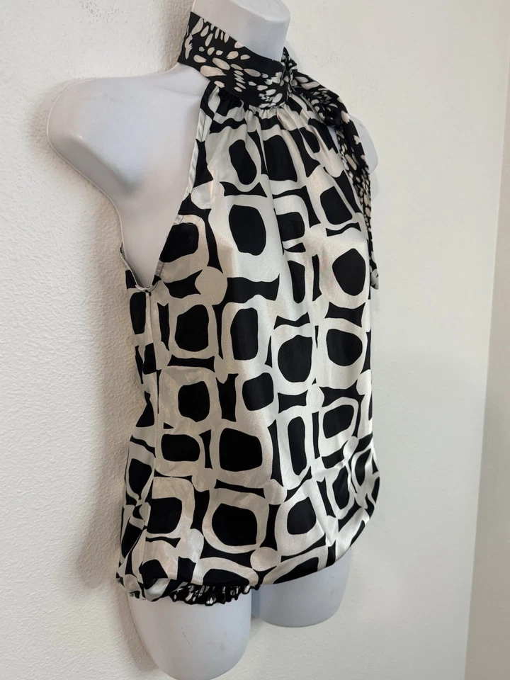 Pañuelo Corbata Vintage Años 90 Y2k Halter Top Corazón y Alma Mod Sedoso Negro Blanco M Foto 2 de 4