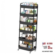 6-Tier Plastic Rolling Utility Cart with Wheels for Storage - Black