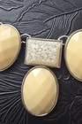 Lovely Designer Statement Necklace Marbled White & Cream Lucite Cabs Silver Tone — photo 3