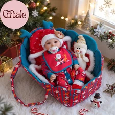 8 Pcs Christmas Reborn Baby Doll Clothes Set with Bassinet for 17–22 Inch Babydo