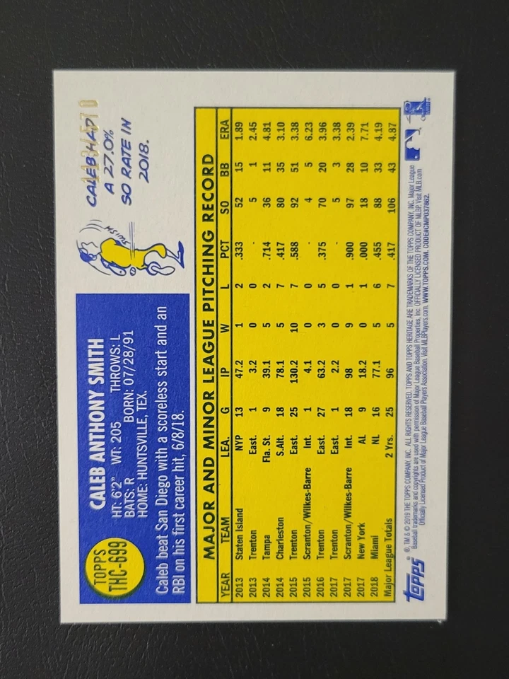 2019 Topps Heritage High Number Caleb Smith #THC-699 Chrome Refractor /570 - Image 2 of 2