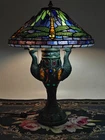 Tiffany Studio antique table lamp,colored glass, bronze Signature USA tax-exempt