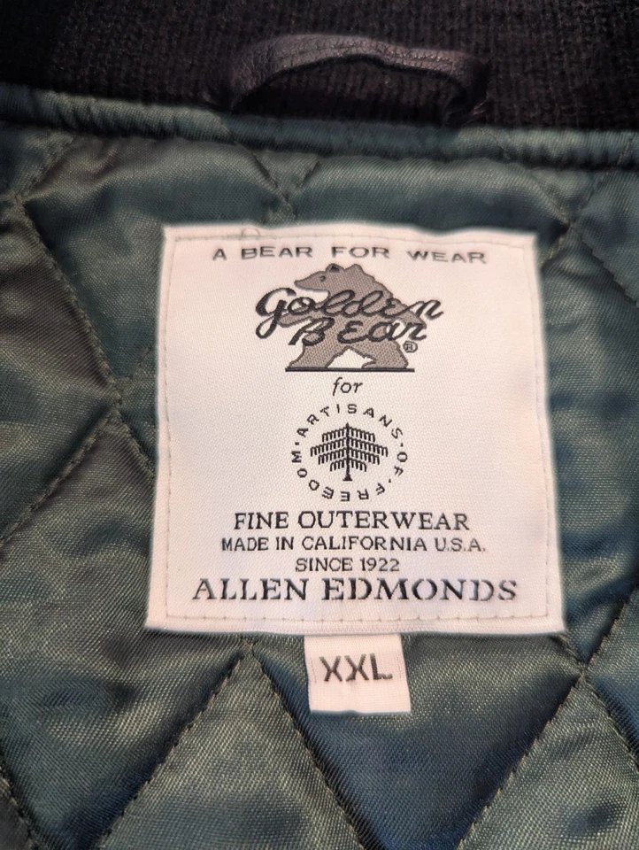 Golden Bear x Allen Edmonds Zip Wool/Leather Varsity Jacket - Black - XXL USA - Image 2 of 4