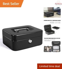 Medium Steel Cash Box Locking Safe with Removable Money Tray Black