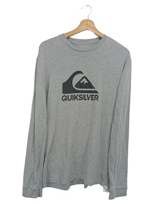 QUICKSILVER Herren Pullover Grau Gr. 46/S Streetwear Langarm Logo-Print