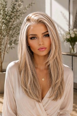 Remy Haar Blond Damenperücke hochwertig Lace Wigs Braunblond Balayage
