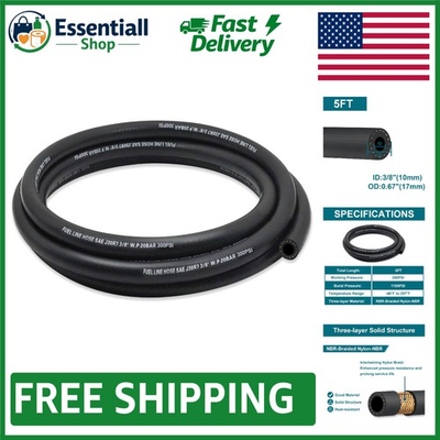 #ad #ad 3 8quot; NBR Rubber Fuel Hose Braided Nylon Construction 5FT High Pressure Line $12.34