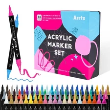 64 Colors Dual-Tip Acrylic Marker Set for Rock Painting Fabric Art Supply