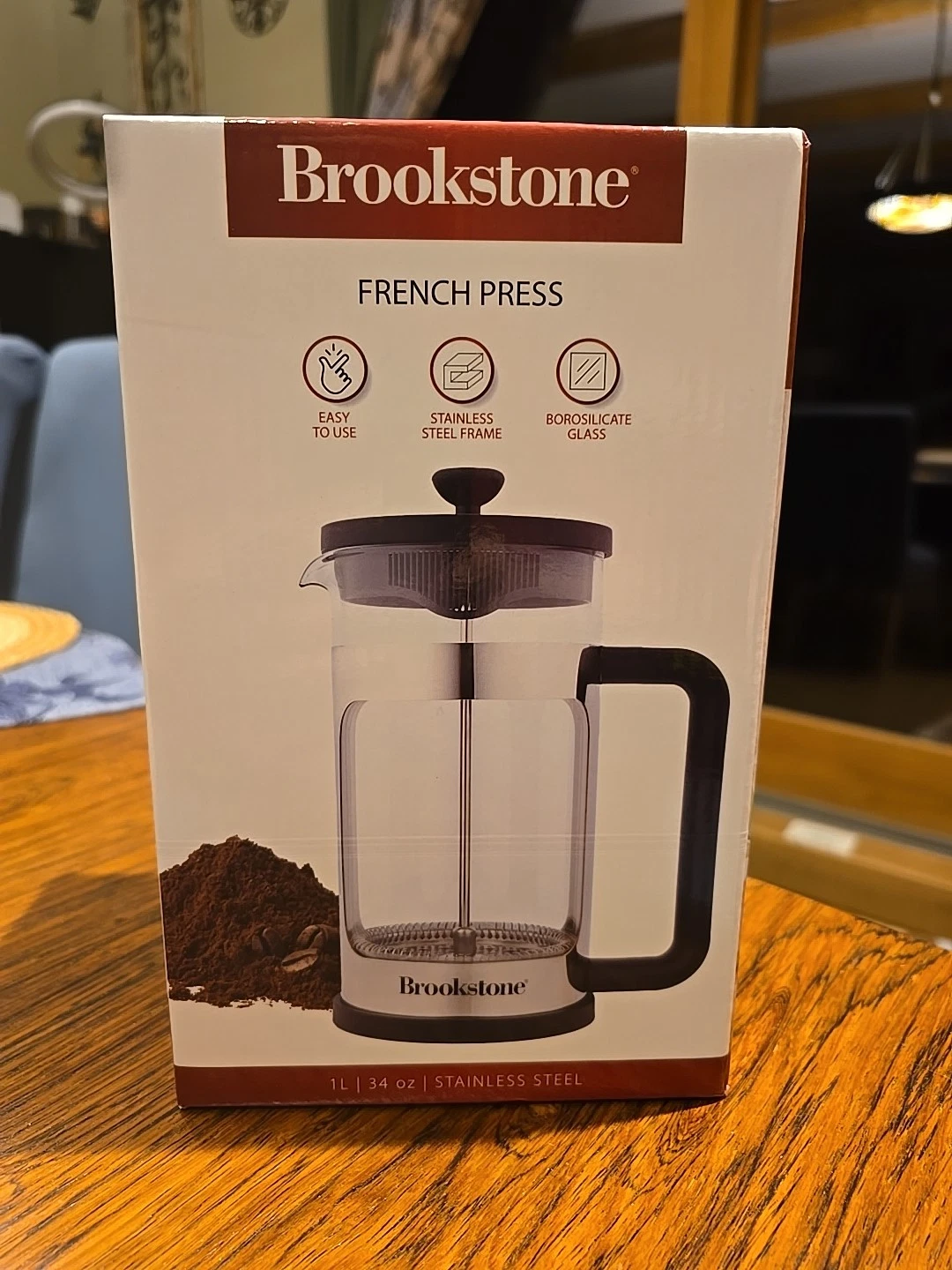 Brookstone French Press Glass Stainless Steel Frame NEW