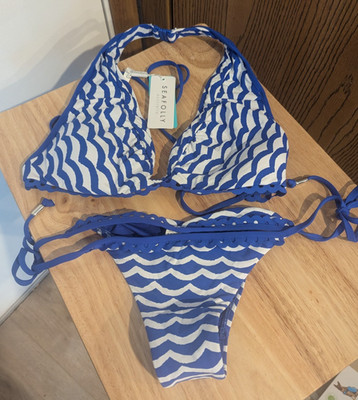 NWT Two Piece Seafolly Tidal Wave String Bikini Halter Swim-10 (top)/ 8 (bottom)