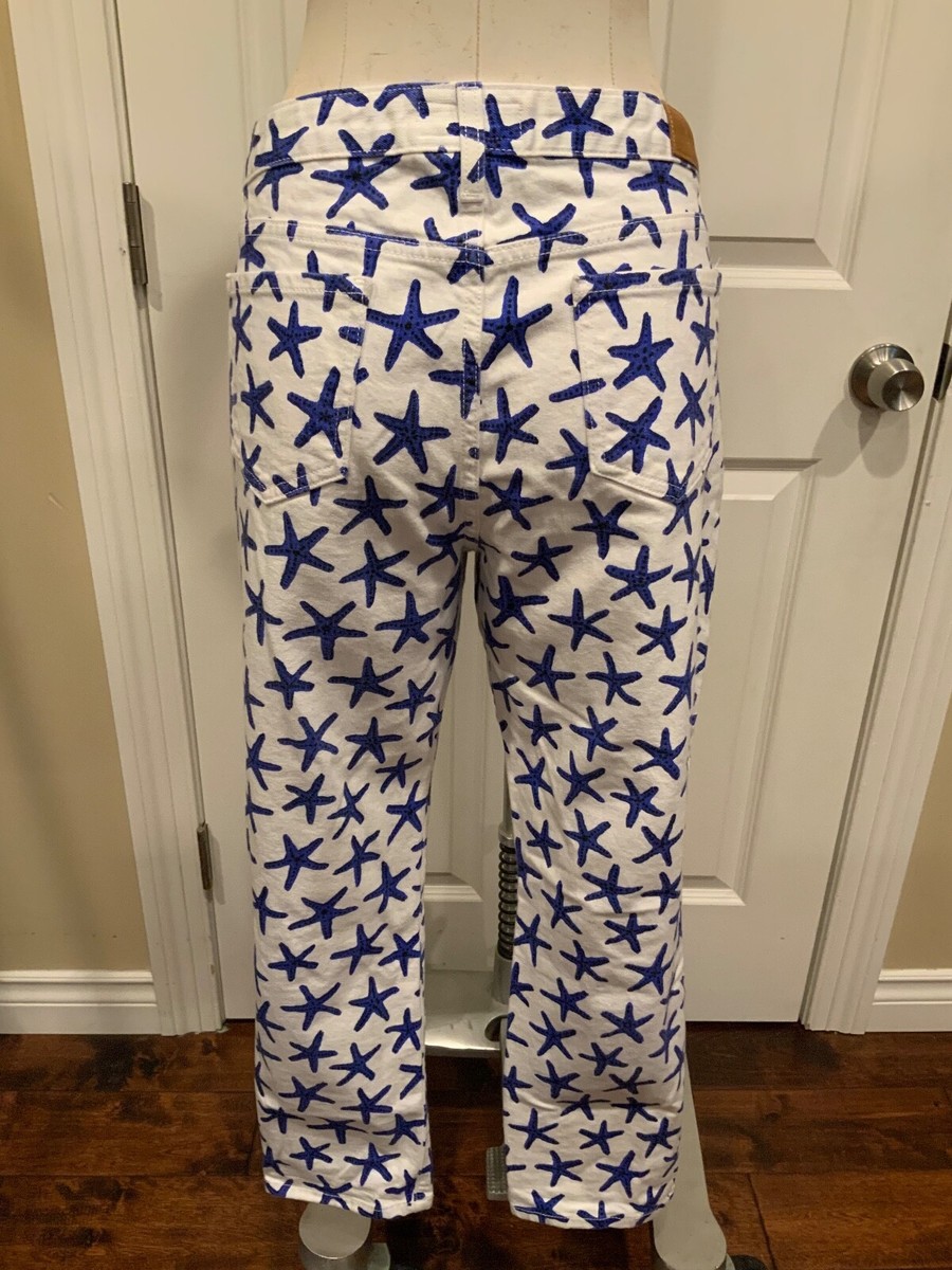 美品 Kate Spade Broome Street デニムパンツ サイズ31 Kate Spade Broome Street White w/ Blue Starfish Ankle Jeans