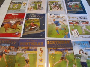 PACK OF MENS BIRTHDAY CARDS 12 MALE ALL SPORTS SPORTING OPEN BIRTHDAY CARDS #