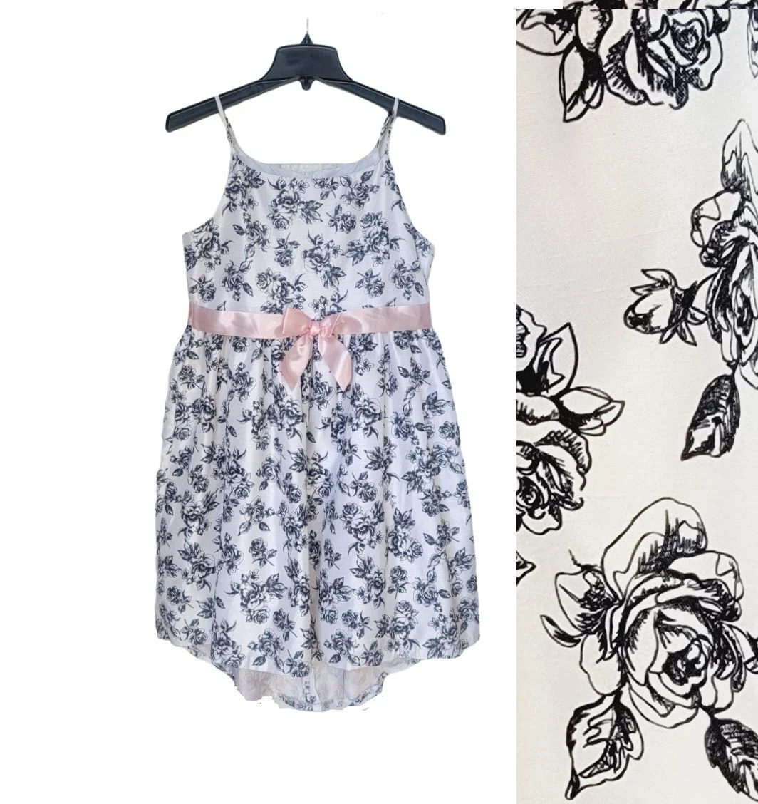 ❤️❤️❤️Girl Party Dress Sz 16 Bonnie Jean White Black Roses Floral sleeveless