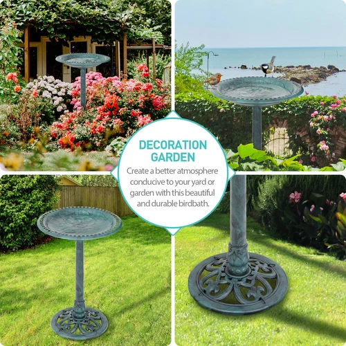 28'' Bird Bath Vintage Bird Bath Bowl Feeder Fountain Outdoor Garden Green/Broze - Picture 4 of 21
