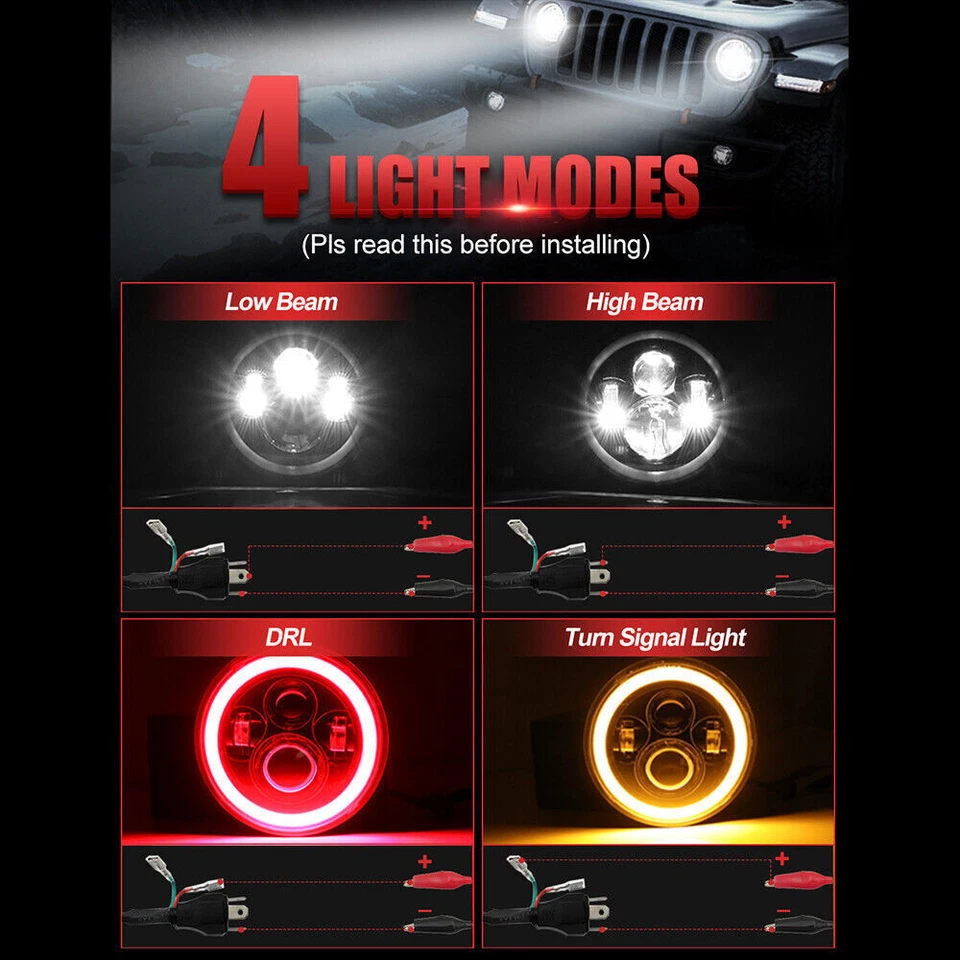 Par de faros proyectores LED ámbar DRL para Jeep Wrangler JK TJ Halo 7" rojo punto Foto 2 de 4