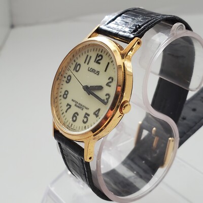 Lorus Watch V515-8A00 Men Gold Black Leather Band NEW BATTERY | eBay