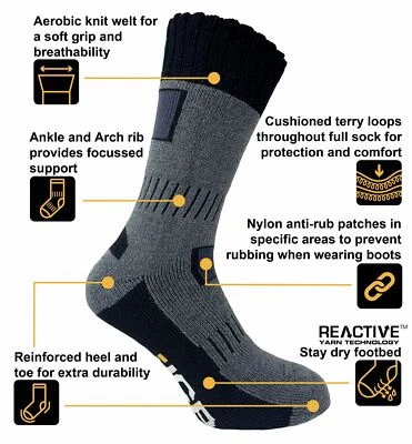 JCB Pro Rigger Socks Mens Work Boot Antibacterial Sock with Reinforced Toe