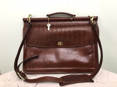 Jack Georges Cognac Leather Tuscany Executive Briefcase-Crossbody-Key-Woven-PO-