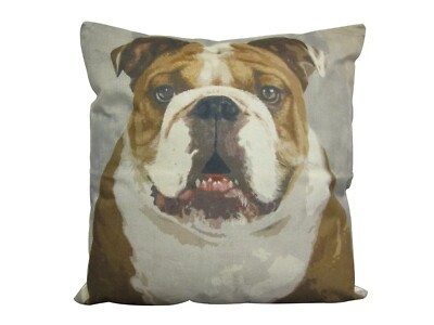 Bull Dog Leinenkissen 45x45cm nur Bezug/gefülltes Kissen Hundeliebhaber Geschenk