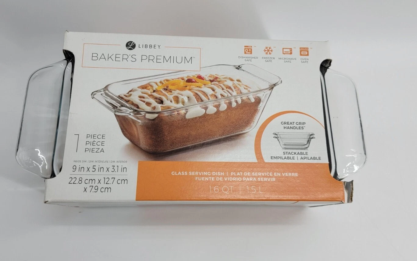 Libbey Baker's Premium Glass Serving Dish Loaf Pan 9"x5"x3.1" Casserole