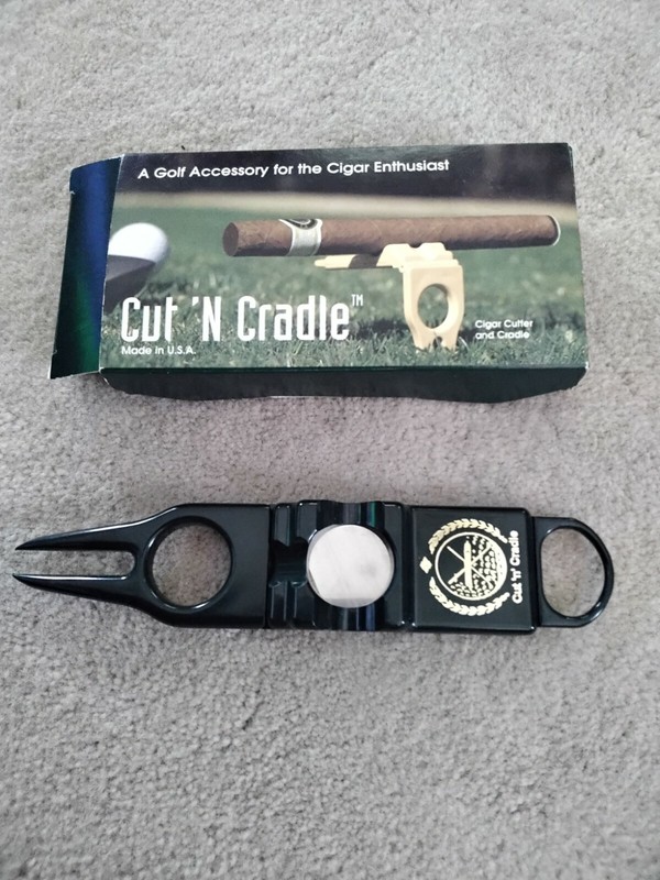CUT -N- CRADLE Cigar Cutter Guillotine and Cradle Golf Accessory