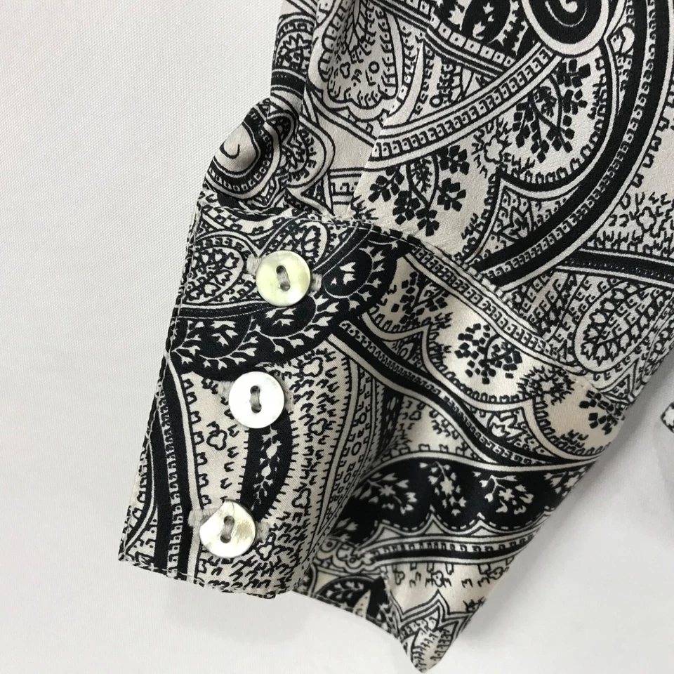 Blusa con botones 100 % seda negra blanca cachemira Austin Reed para mujer talla 6 de colección Foto 2 de 4