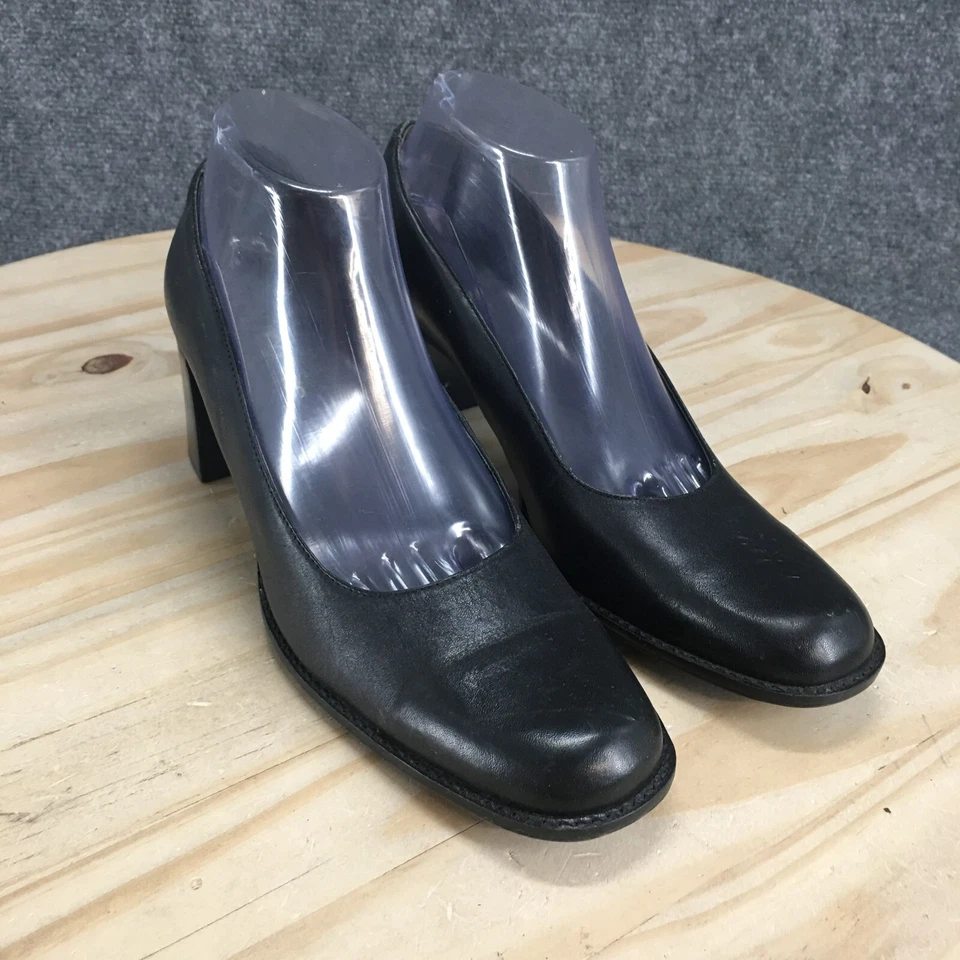 Zapatos en aerosoles para mujer 9,5 M negros sin cordones punta redonda cuero tacones bloque Foto 3 de 4